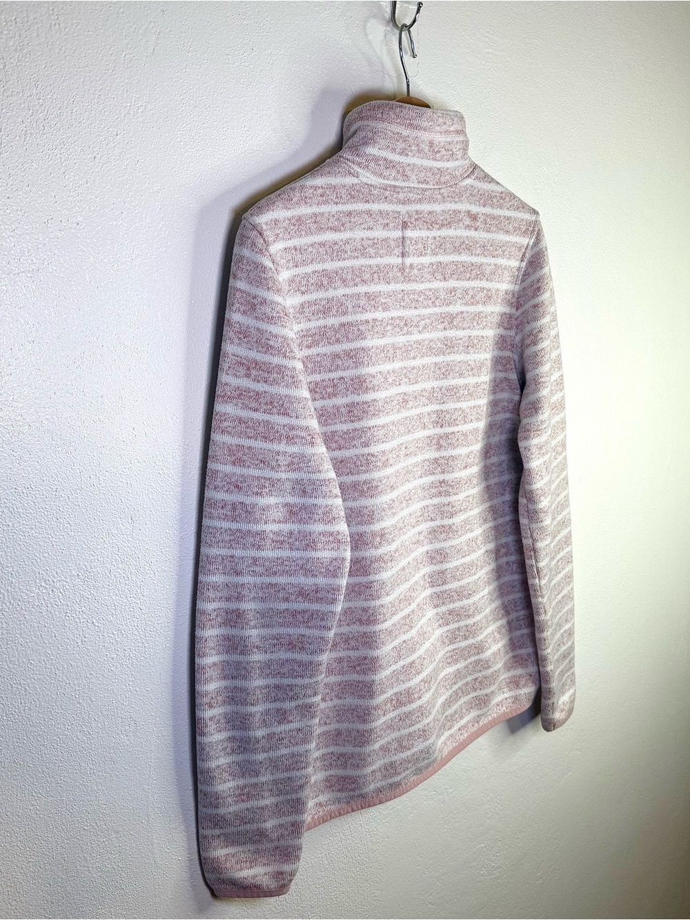 Thread & Supply Pink White Striped Marled Knit Quarter Zip Pullover Sweater Sz L - Picture 13 of 16
